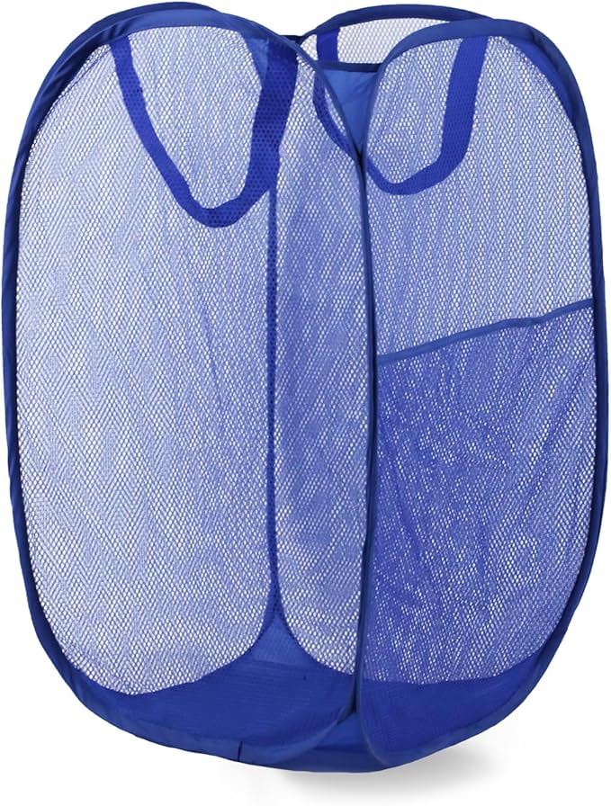 Pop Up Laundry Hamper, Mesh Laundry Basket Collapsible, Foldable Hamper for Travel and Storage (Blue)