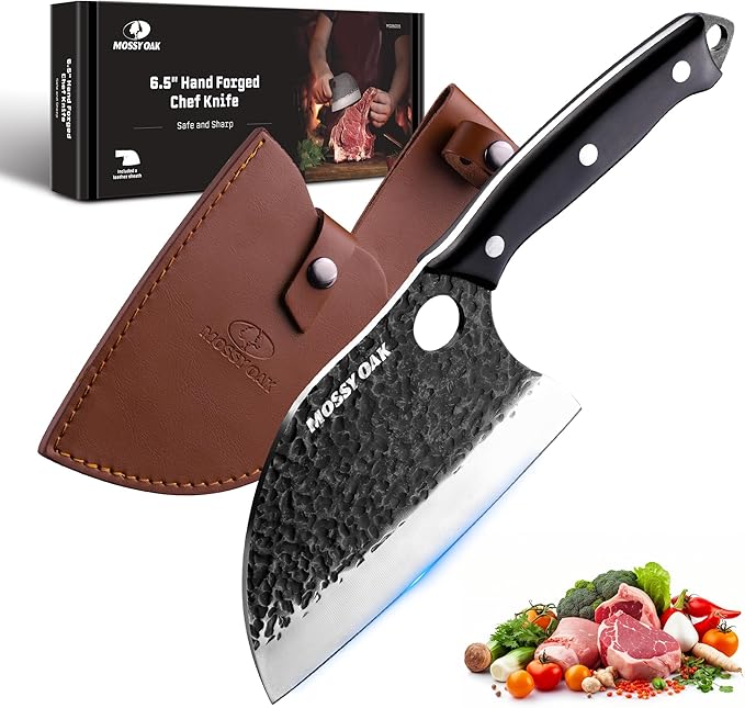 Mossy Oak Serbian Chef Knife, Hand Forged Meat Cleaver Knife