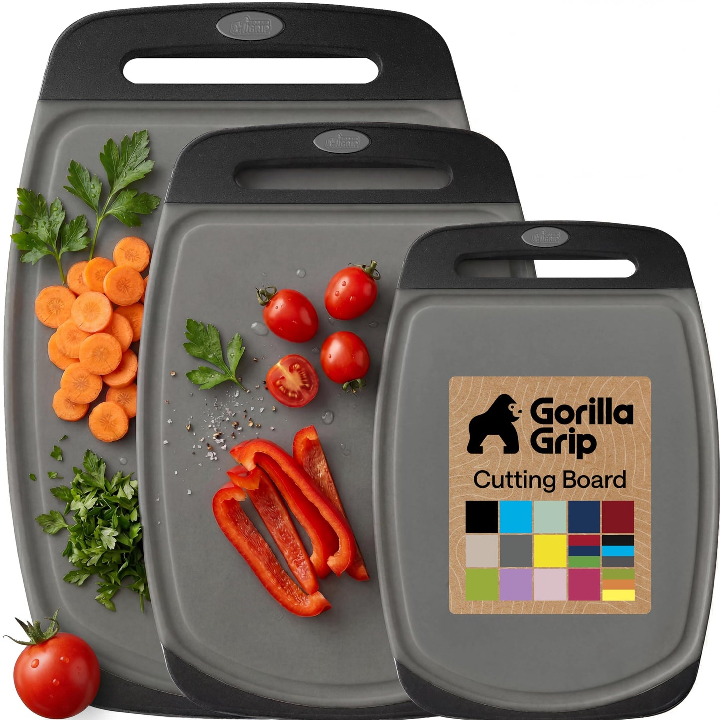 GORILLA GRIP BPA-Free Reversible Kitchen Cutting Board, Set of 3, Red