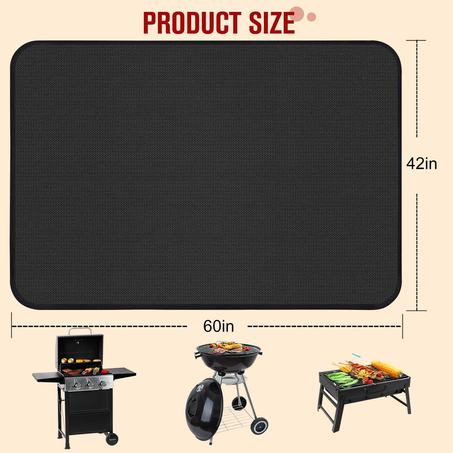 Himake 60×42 Inch Grill Mats for Outdoor Grill, Hearth Rugs for Fireplaces Fireproof, Gas and BBQ Grill Oil-Proof Water-Proof Protector for Decks, Patios，Grassand Indoor Grill