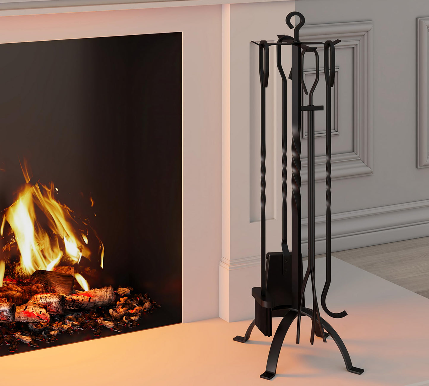 Fire Beauty 5 Pcs Wrought Iron Fireplace Tool Set Indoor Outdoor Fire Pit