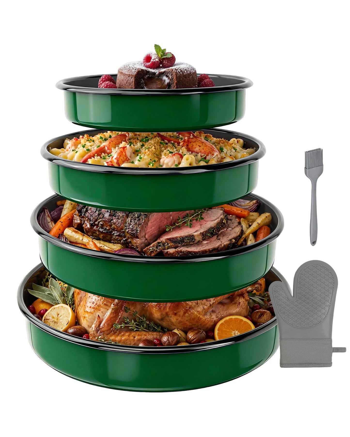 MCCSI Round Turkey Roasting Pan Set of 4, Enamel Deep Dish Pizza Baking Pan