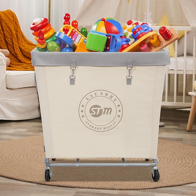 STORAGE MANIAC Commercial Laundry Hamper with Heavy Duty Steel Frame, 320 L Industrial Laundry Basket Cart with Wheels for Hotel, Home, Laundry Room, 31.7''L x 19.3''W x 30.91''H, Large Beige
