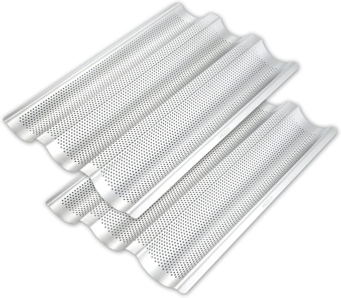 AYCCNH Stainless Steel French Baguette Bread Pan, Perforated Loaf Pans for Baking 15"x10", 3 Waves Toaster Oven Baking Tray (1 Pack)