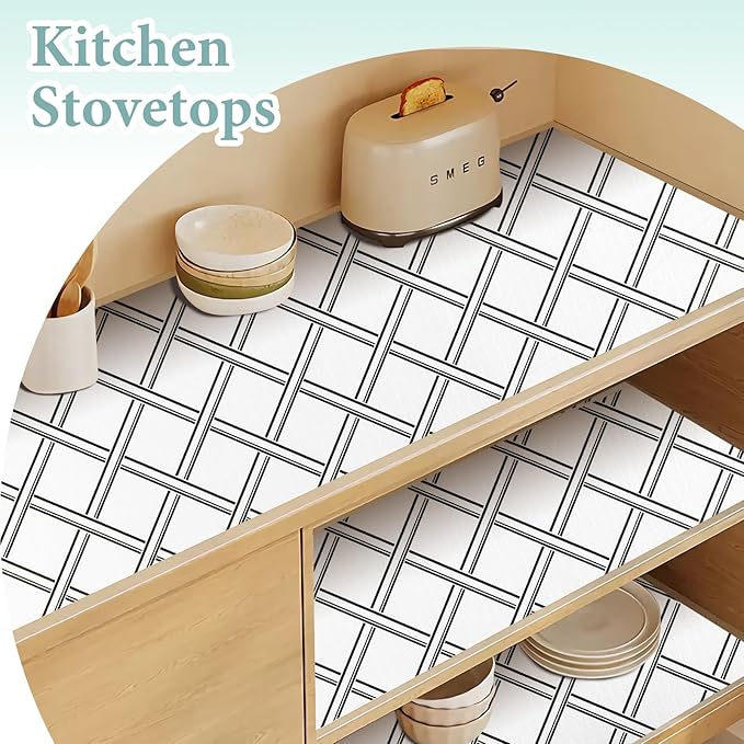 Drawer and Shelf Liner for Kitchen Cabinet: 17 in X 20 Ft Non Slip Waterproof Shelf Paper Non Adhesive Refrigerator Liners Black and White Squares Easy Liners for Bathroom