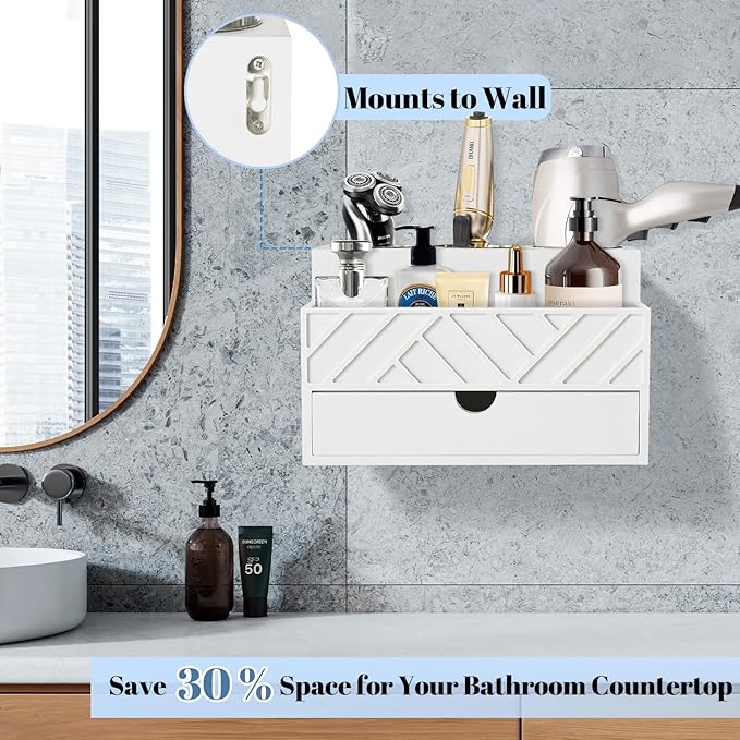 Hair Tool Organizer, Hair Dryer Holder with Drawer, Bathroom Countertop Organizer for Bathroom Accessories, Blow Dryer Organizer for Hair Styling Tools, Vanity Organizer for Bathroom, Vanity, Kitchen