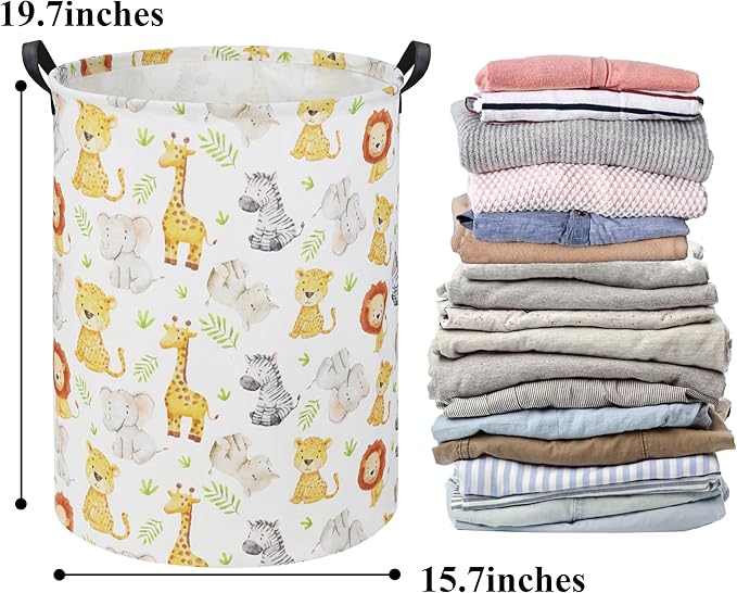 HIYAGON Woodland Baby Laundry Basket Animal Baby Hamper for Nursery Girl Kids Hamper Cute Kids Toys Storage Bin Organizer Animal Nursery Decor for Home(Green Animal)