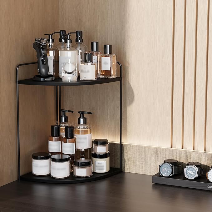 Bathroom Counter Organizer,Countertop Organizer,Vanity Organizers,Bathroom Storage,Bathroom Sink Caddy,Counter Shelf,Corner Counter,Corner Shelves(Black)