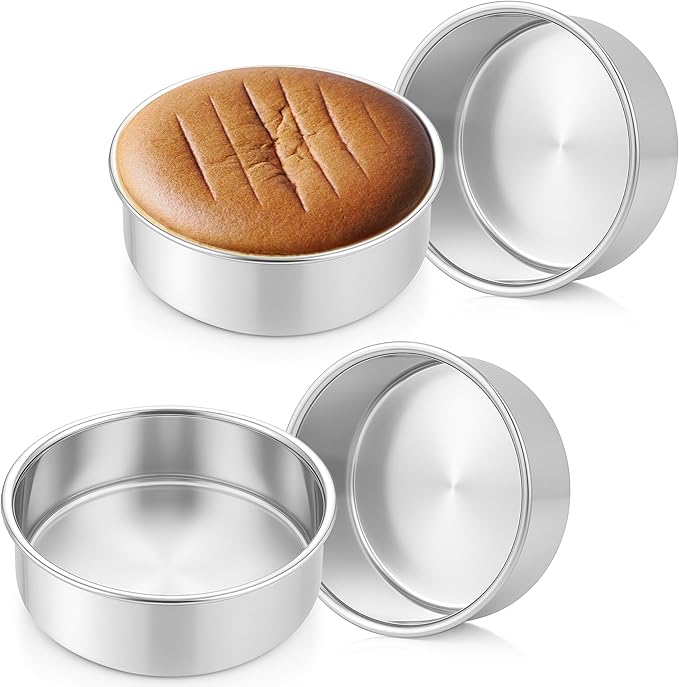 Leonyo Stainless Steel Round 8 Inch Cake Pans For Baking, 2 Pack