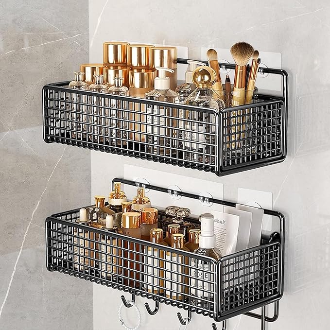 4 Pack Shower Caddy Adhesive Hooks Replacement, Shower Shelf Adhesive Replacement, Strong Adhesive Shower Hooks for Shower Caddy Shelves Rack Basket Holder, Transparent