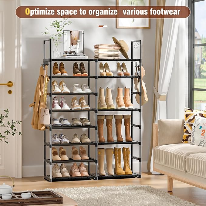 OYREL Shoe Rack Organizer 8 Tiers, Tall Shoe Racks Shelf Storage, 26-32 Pairs Vertical Large Rack,Stackable Shoes Racks for Entryway, Closet, Garage