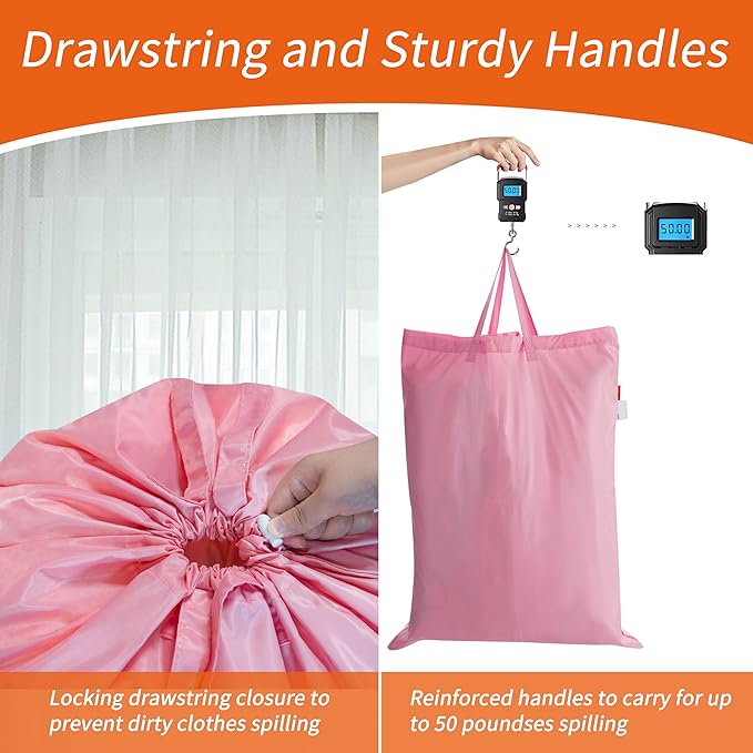 Polecasa Extra Heavy Duty Large Laundry Bag with Sturdy Handles and Drawstring Closure, 28 x 36 inches Durable Storage Bags for Basket, Hamper, College, Dorm, Travel, Pink