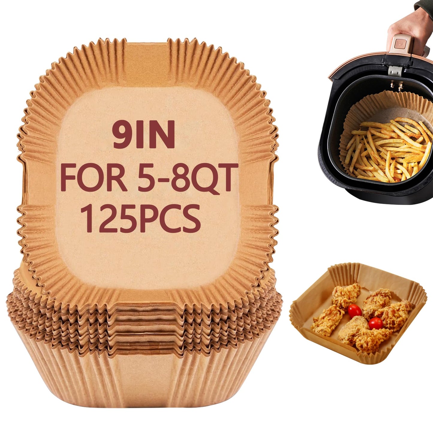 10 Inch Air Fryer Liners Disposable, 100 PCS Square Parchment Paper Liners