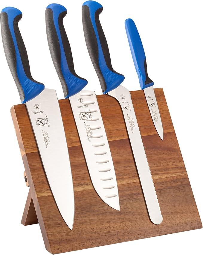 Mercer Culinary Millennia Colors 5-Piece Magnetic Board Set with Blue Handles, Bamboo, 16 x 8 x 18 inches