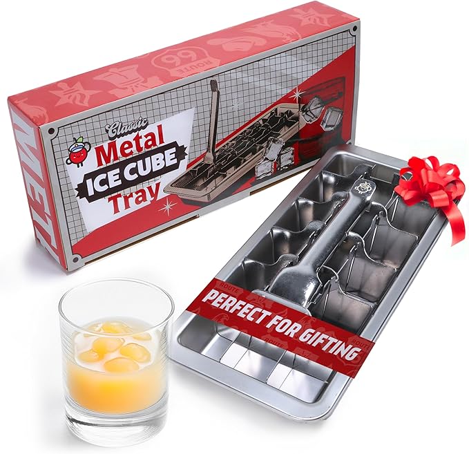 Captain Cranberry Metal Stainless Steel Ice Cube Trays with Lever, 18 cubes