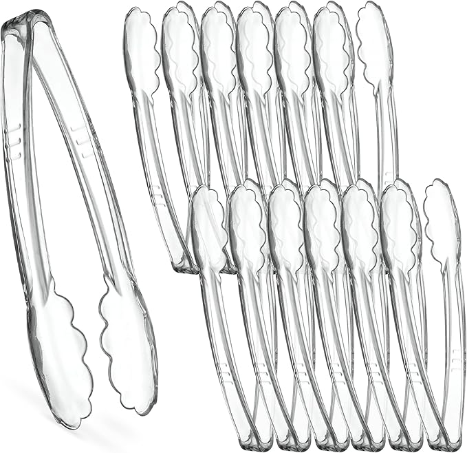 [Clear Tongs 12'' Inches] Plasticpro 12'' Serving Tongs Heavy Duty Reusable Kitchen and BBQ Clear Serving Tongs for party's, Caterings, Events, Buffet, Weddings, And every Day use Pack of 12