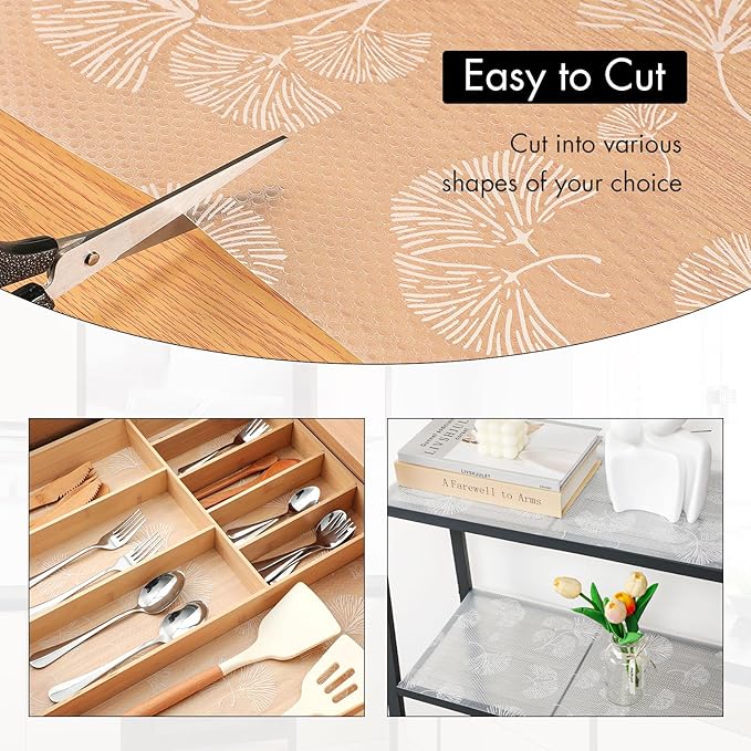 Cooyes Shelf Liner, Non Adhesive Drawer and Cabinet Liner, EVA Washable Oil-Proof Shelf Paper for Kitchen Cabinets, Refrigerator, Storage, Desks with Modern Pattern