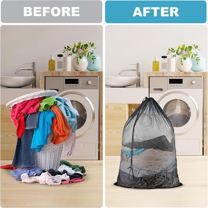 3 Pack Large Mesh Laundry Bag, 24 x 36 Inch Mesh Wash Bag with Drawstring Closure, Delicates Bag for Washing Machine - Perfect for College Dorms, Travel, Laundromats, Apartments (Black)