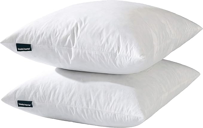 basic home Hotel-Style Goose Feather Down Euro Pillow Insert for Sofa & Bed - 100% Odorless & Plump Cushion Filler - 233TC Cotton with Inner Liner to Prevent Poking (30x30 Inch)