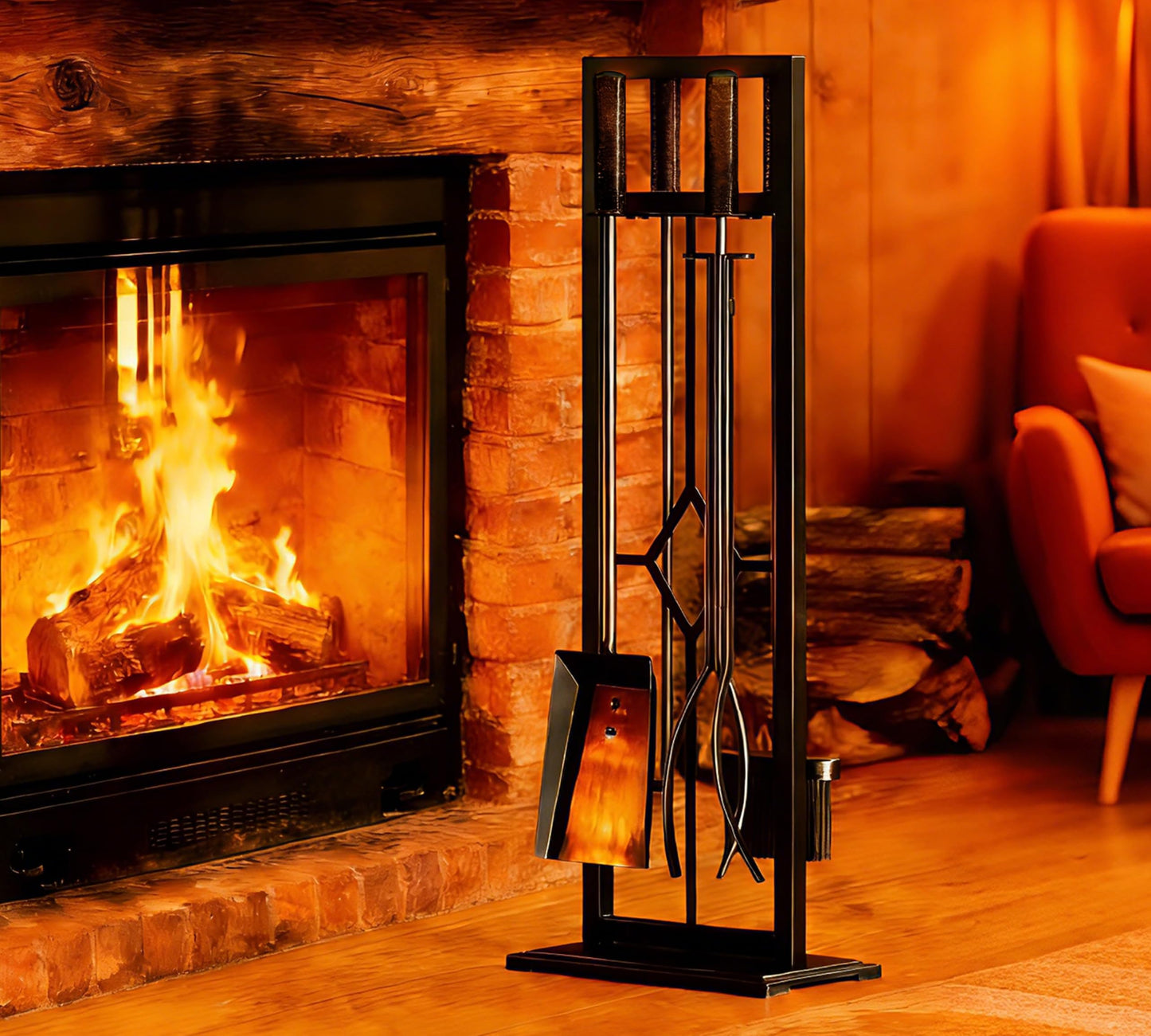 Fire Beauty 5-Piece Wrought Iron Fireplace Tools Set Pewter(Pewter)