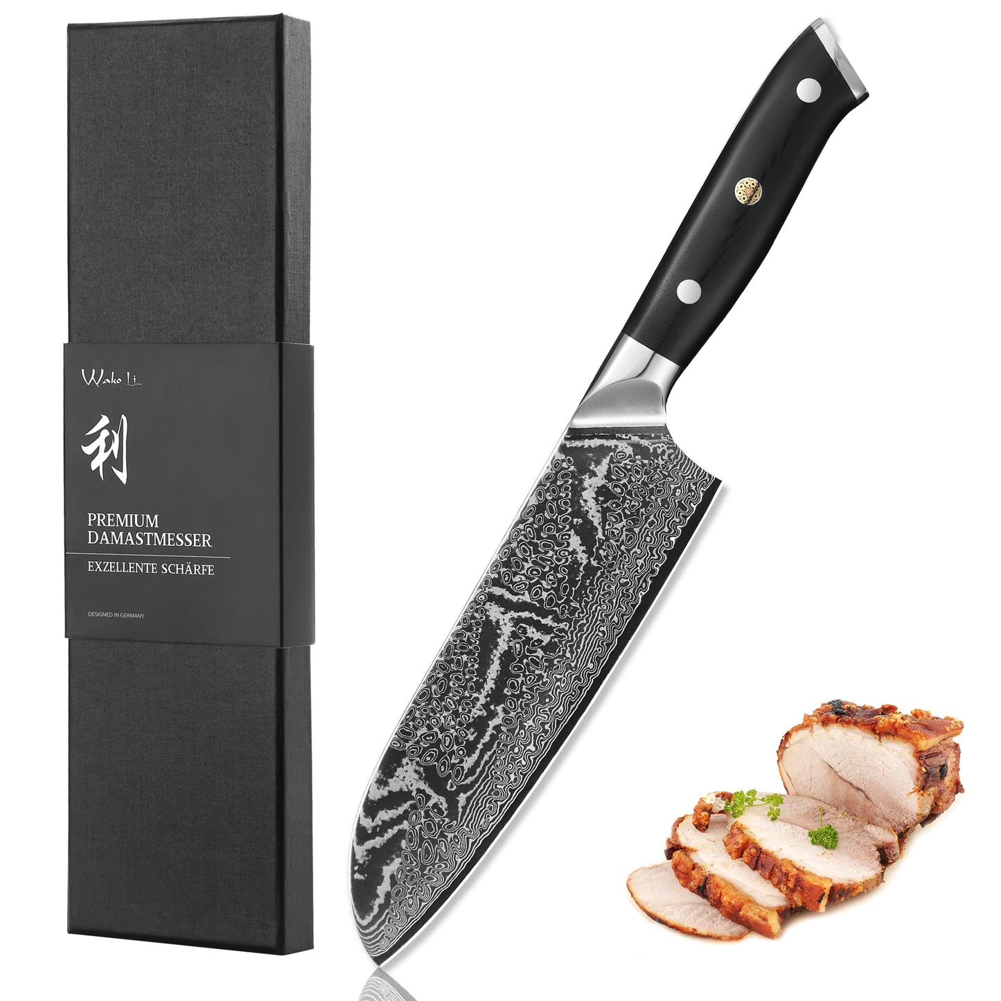 Wakoli Nitoko Santoku Chef Knife, 7.1-Inch VG10 Damascus Steel, G10 Handle