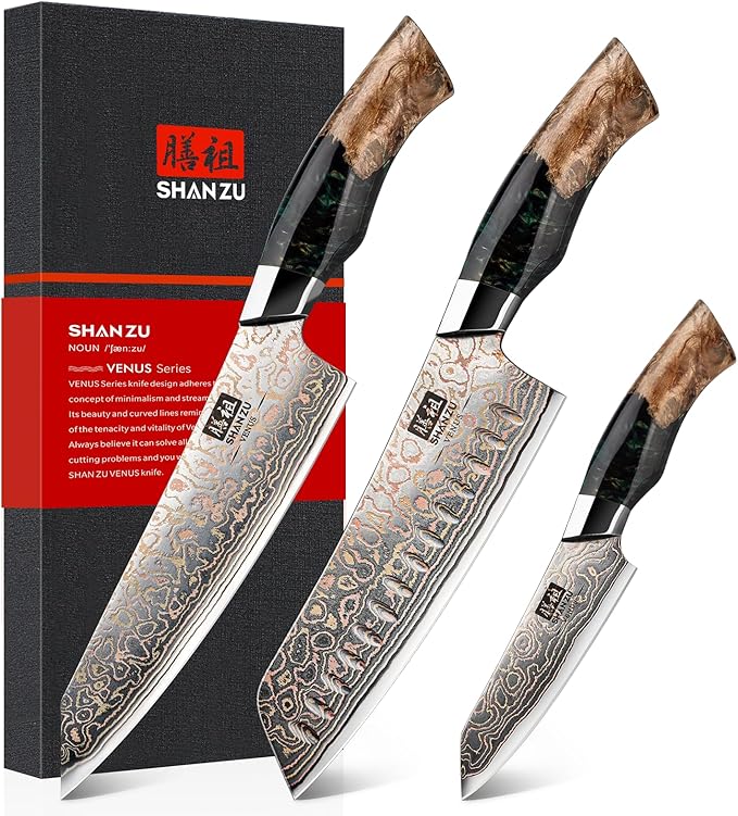 SHAN ZU Damascus Chef Knife 8 inch, Japanese Kitchen Knives