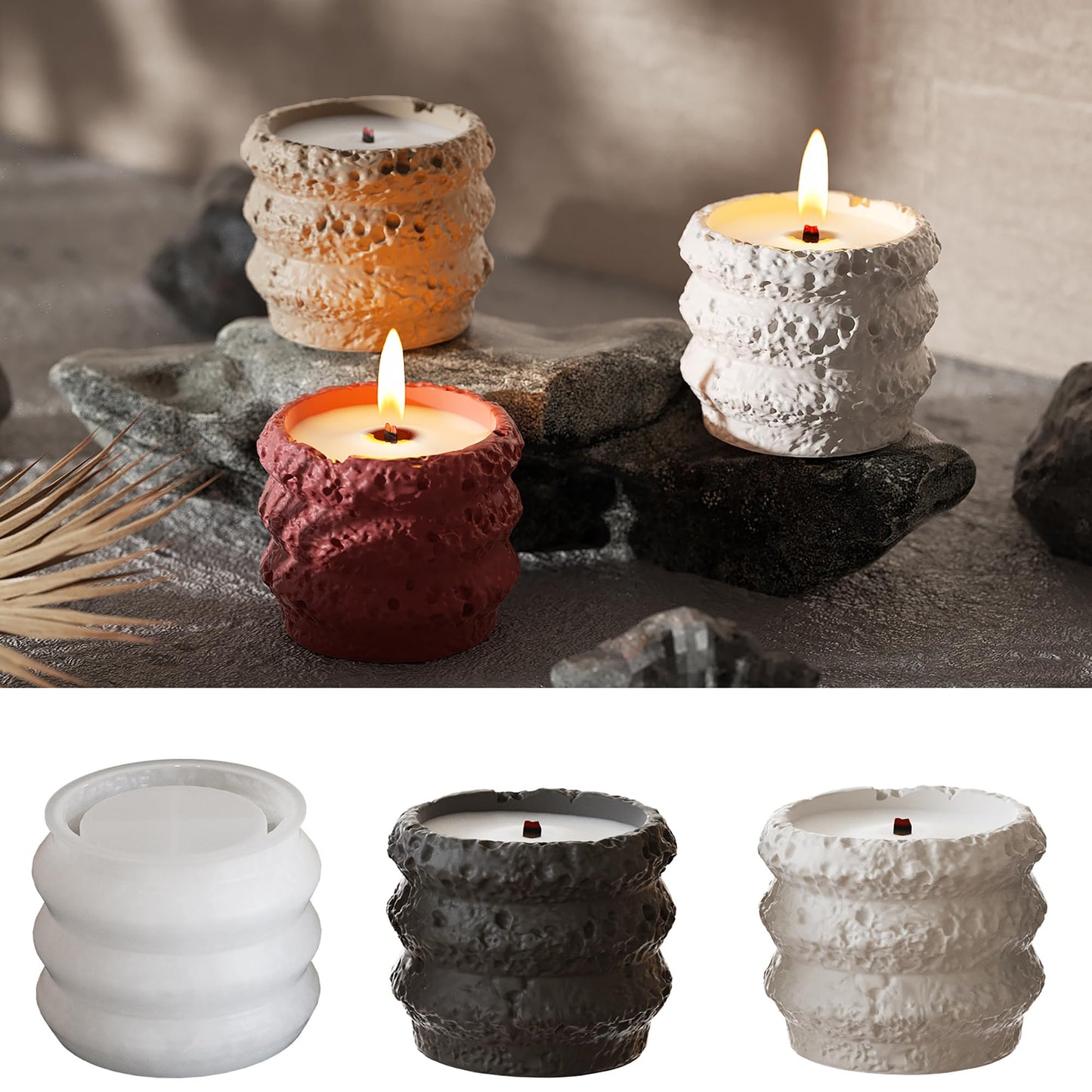 3 Pack Wave Candle Molds - Multiple Size Ball, Spiral & Resin Casting Molds for Soap Making & Home Decor