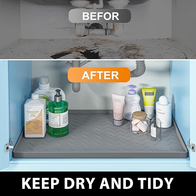 TigeJoy Under Sink Mat 28" x 22", Silicone Mats in Kitchen Bathroom Organizers and Storage, Waterproof Protector for Drawer Shelf and Cabinet Liner, Flexible Drip Tray，Pet Feeding Mat