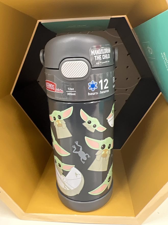 THERMOS FUNTAINER Water Bottle with Straw - 12 Ounce - Kids Stainless Steel Vacuum Insulated Water Bottle with Lid, Mandalorian