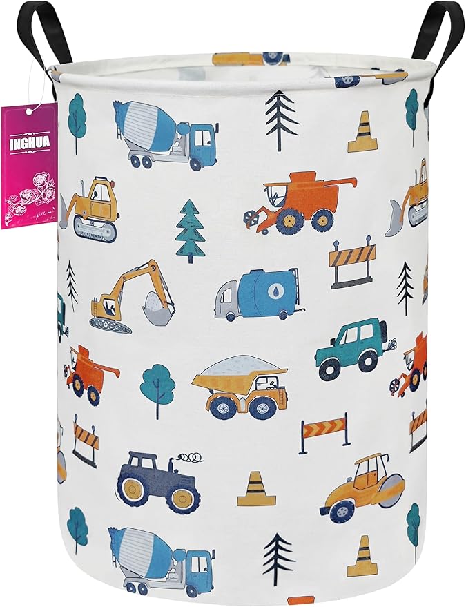 Laundry Hamper Large Canvas Fabric Lightweight Storage Basket/Toy Organizer/Dirty Clothes Collapsible Waterproof for College Dorms, Boys and Girls Bedroom,Bathroom(Vehicles)