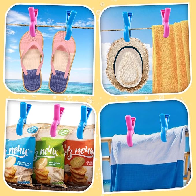 8 Pcs Beach Towel Clips for Beach Chairs, Towel Holder for Beach Chair Pool Chair on Cruise, Jumbo Size Heavy Duty Clothes Pins, Beach Chair Clips to Keep Your Towel from Blowing Away (Pink, Blue)
