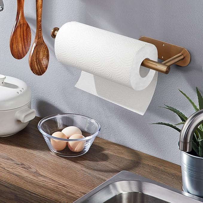 Paper Towel Holders,Paper Towels Rolls - for Kitchen,Paper Towels Bulk- Self-Adhesive Under Cabinet,Both Available in Adhesive and Screws,Stainless Steel Paper Towel Holder(Rose Gold)