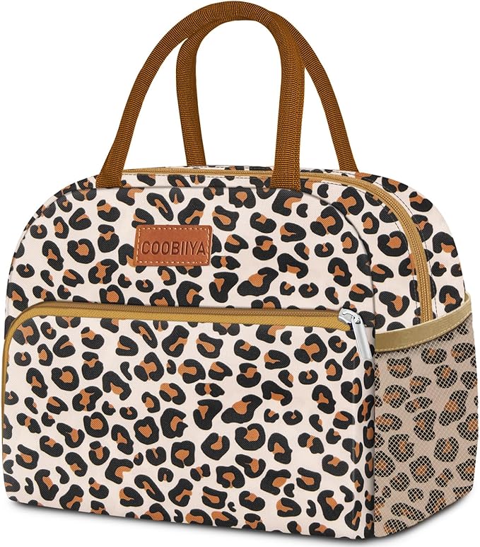 Coobiiya Lunch Box Lunch Bag for Women Adults Men, Reusable Cute Lunch bag - Leakproof, Insulated Lunch Box Tote with Large Capacity, Cooler Container for Work/Travel/Office (leopard)