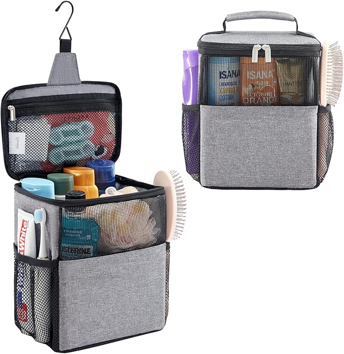 Lifewit Mesh Shower Caddy Bag Portable for College Dorm Room Essentials, Hanging Organizer Basket, Quick Dry Tote Bag for Camping, Bathroom, Beach, Travel, Medium, Grey