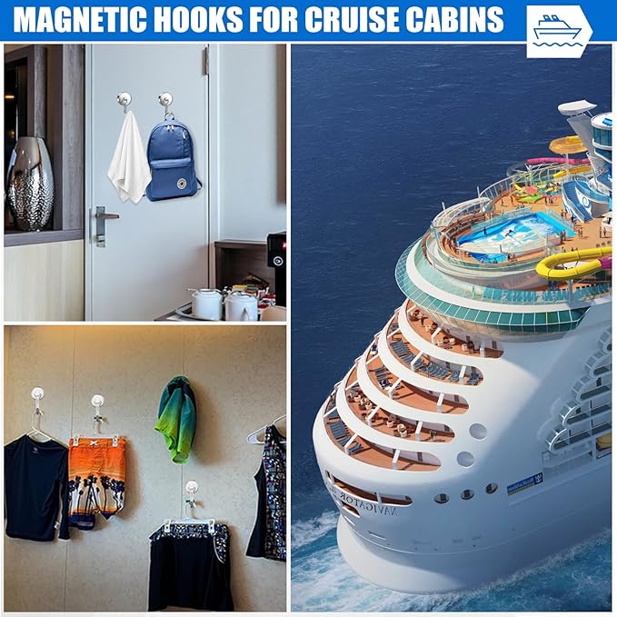 LOVIMAG Hooks, 120lbs+ Magnetic Magnet Hook 2025 Cruise Cabin Ship Essentials Heavy Duty Strong Refrigerator Fridge Hanging for Classroom Beach Vacation Kitchen Grills Home Mug Hanger (6 Pack), Silver