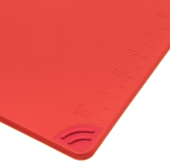 San Jamar Saf-T-Grip Cutting Board With Molded-In Ruler, Plastic Chopping Board for Kitchen, 9" x 12" x 0.35", 6 Count, Red