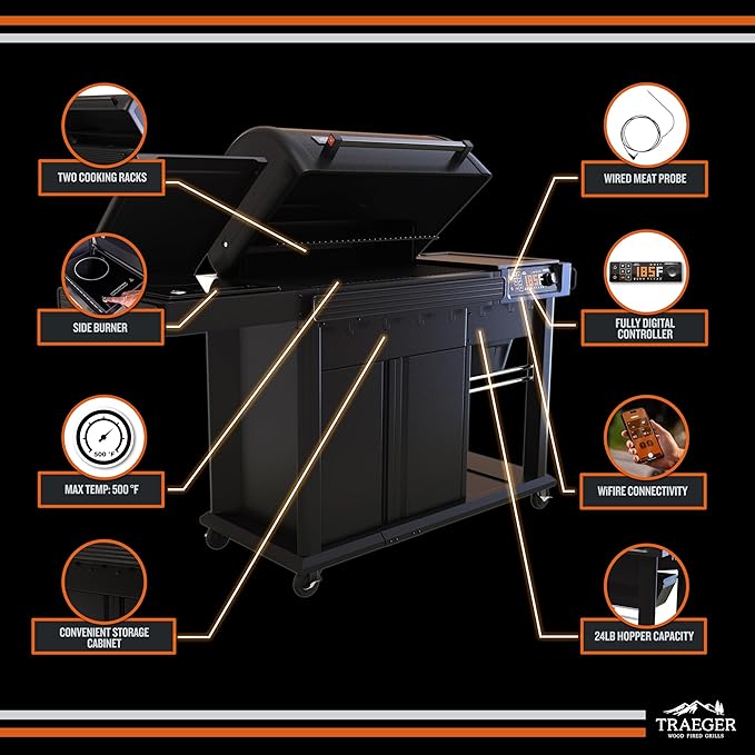 Traeger Woodridge Elite Wood Pellet Grill & Smoker, 970 Sq In, WiFi