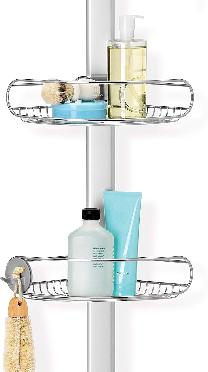 simplehuman 8' Tension Pole Shower Caddy, Stainless Steel and Anodized Aluminum