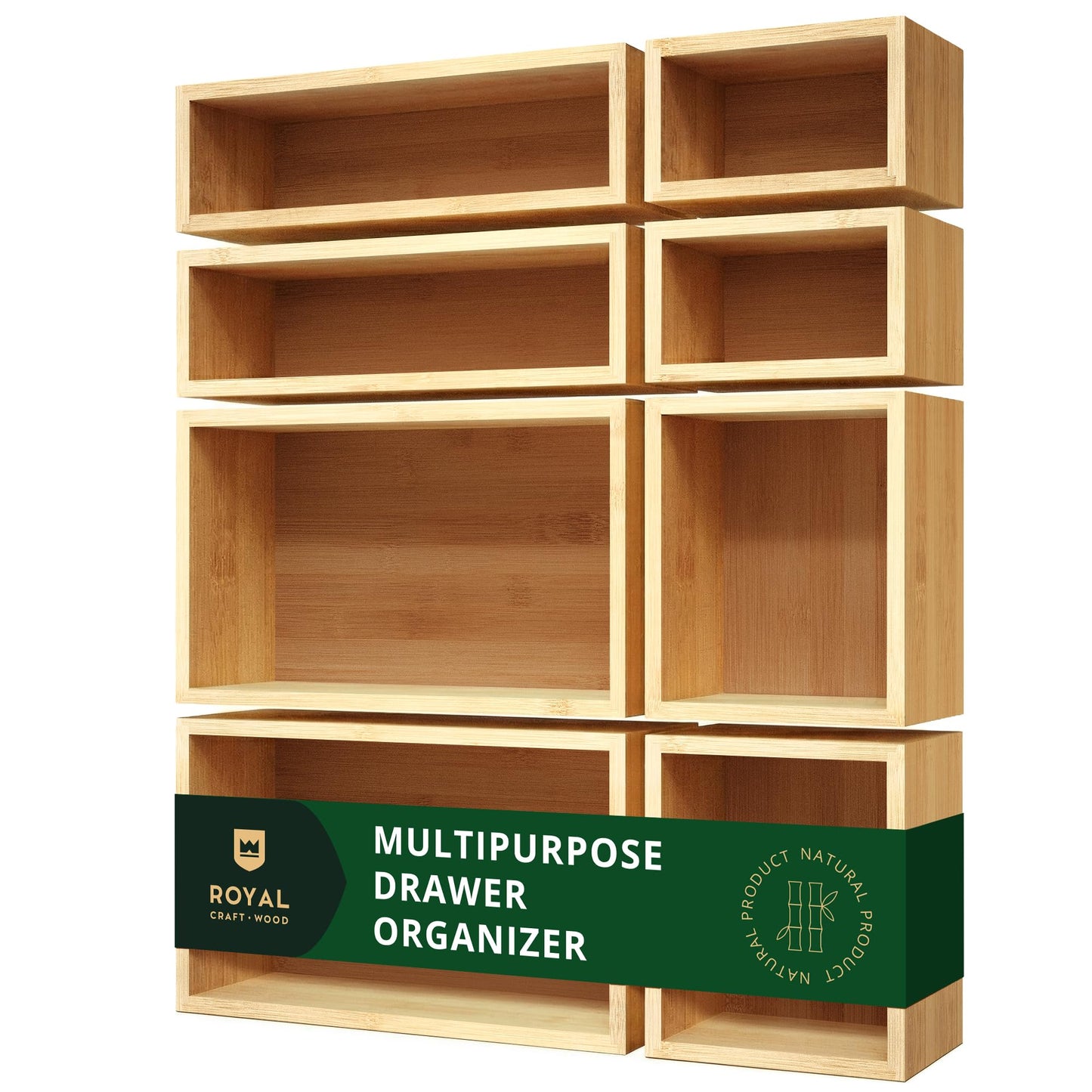 ROYAL CRAFT WOOD Premium Carbonized Bamboo Decorative Boxes - Drawer Organizer Set (5-Piece) – Wood Storage Boxes for Kitchen, Bathroom, Office & Makeup