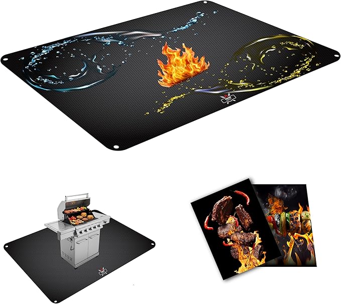 COOKNEST Grill Mat Set – 60"x40" Under Grill Mat for Outdoor Grill + 2 BBQ Cooking Mats, Heat-Resistant Silicone, Includes Stakes & Bag – Use on All Surfaces