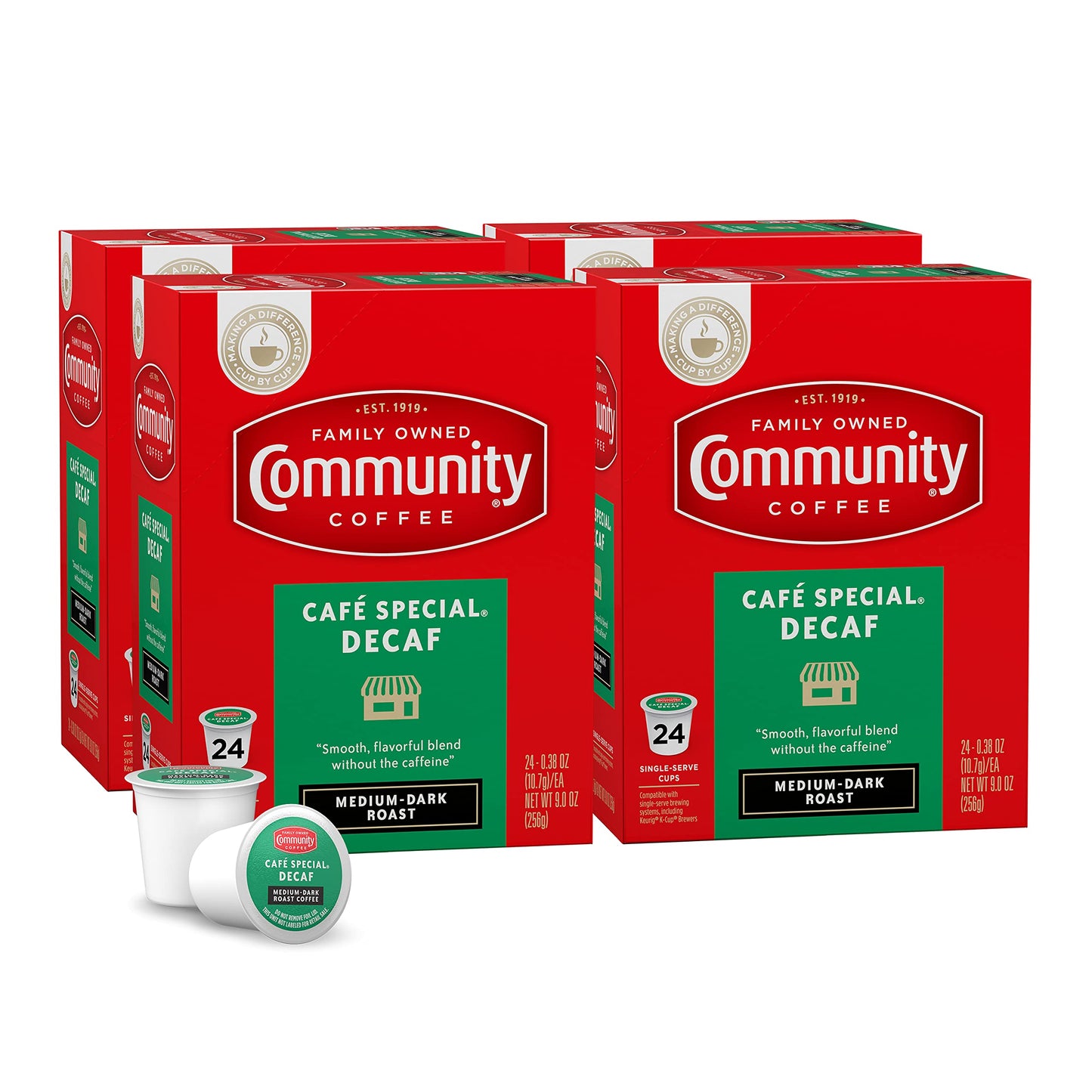 Community Coffee Café Special Decaf, Medium-Dark Roast, Single-Serve Keurig K-Cup Pods, 32 Count (Pack of 1)