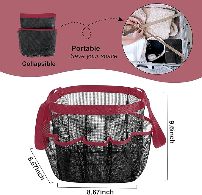 Attmu Mesh Shower Caddy Portable, Quick Dry Hanging Shower Tote Bag for College Dorm Room Essentials, Large Capacity Shower Caddy Dorm for Bathroom Gym Swimming