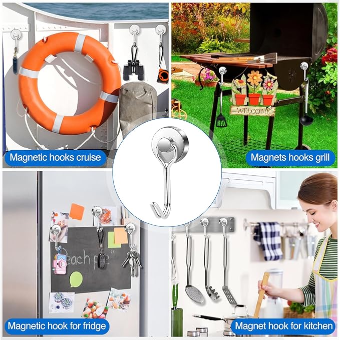 LOVIMAG Hooks, 40lbs+ Magnetic Magnet Hook 2026 Cruise Cabin Ship Essentials Heavy Duty Strong Refrigerator Fridge Hanging for Classroom Beach Vacation Kitchen Grills Home Mug Hanger (20 Pack), Silver