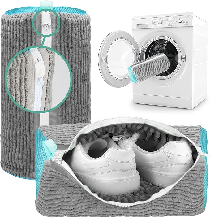Shoe Washing Machine Bag - 2pcs - Laundry Shoe Bag for Washer and Dryer - 2pc Reusable Sneaker Cleaning Sack for All type of Tennis - Reinforced Zipper, 360° Deep Cleaning (Gray)