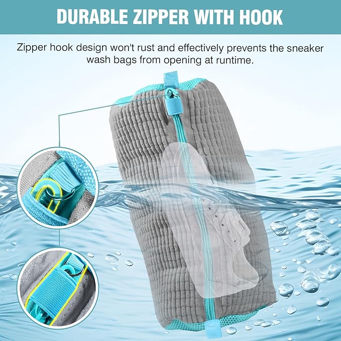 Shoe Washing Machine Bag, Shoe Laundry Bag for Washer and Dryer, Include Dry Net Bag, Reusable and Durable Zipper with Hook Design, Shoe Washing Bag for Sneaker (Gray, 1 Pack)