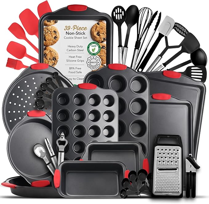 Eatex Nonstick Baking Sheet Set, 3-Piece Baking Pans Set with Silicone Handles, Carbon Steel Cookie Sheets for Baking, Commercial Grade Quality Oven Tray, Quarter/Jelly Roll/Half Sheet Pans for Baking