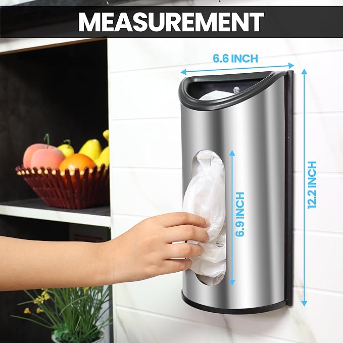 Utopia Kitchen Wall-Mounted Stainless Steel Grocery Bag Holder & Dispenser, Space-Saving Plastic Bag Holder for Kitchen, Pantry or Cabinet, Reusable Plastic Bag Organizer, Silver