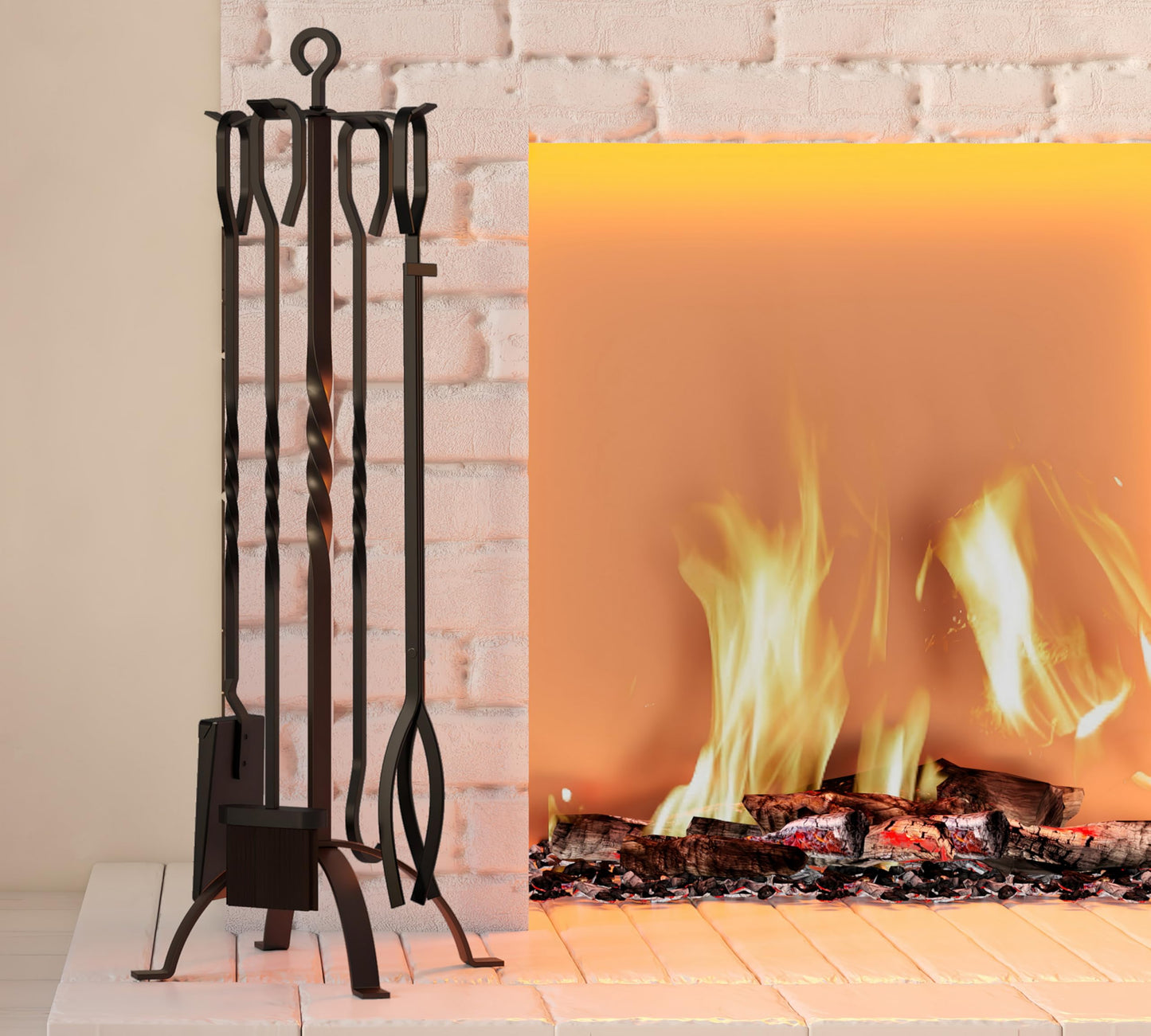 Fire Beauty 5 Pcs Wrought Iron Fireplace Tool Set Indoor Outdoor Fire Pit