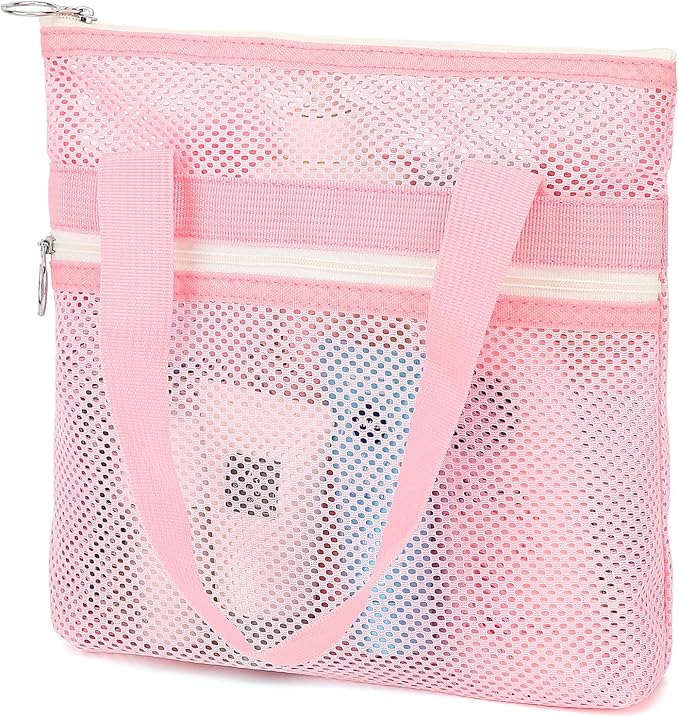 Mesh Shower Caddy Portable Shower Bag for Travel, Gym, Camping – Quick-Dry Hanging Toiletry Organizer with Zipper Pockets for Bathroom Essentials,Pink