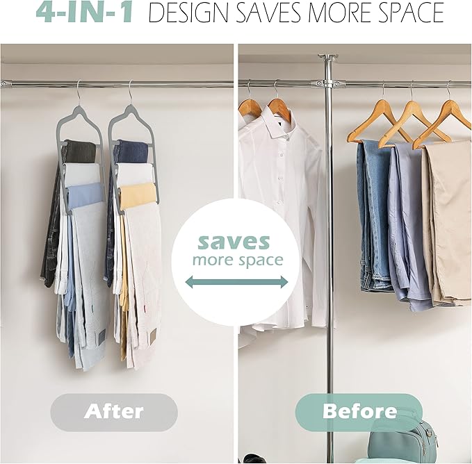 Velvet Pants Clothes Hanger Space Saving Non Slip Pants Shorts Hanger, Myfolrena Jeans Slack Trousers Hangers Multiple Velvet Hanger Closet Storage and Organization for Jeans,Scarf,Tie(Grey, 5)
